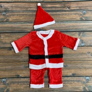 BIG ELEPHANT Unisex 12-18 months 1-Piece Plush Santa Suit Romper with Santa Hat
